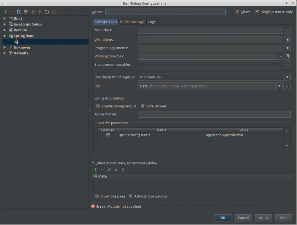 Intellij Spring Boot Configuration Example